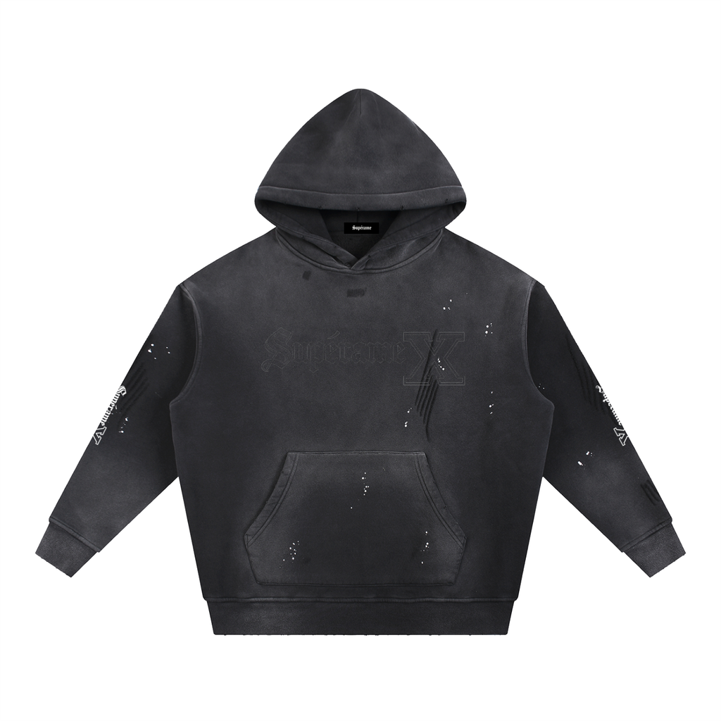Vintage Washed Frayed Fleece Hoodie